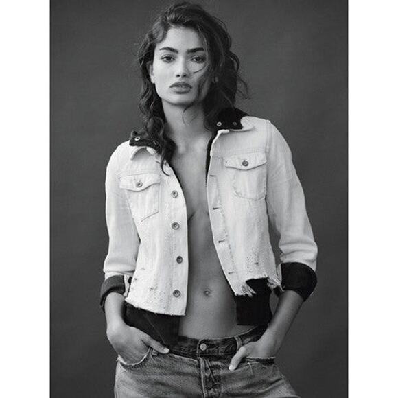 New Free People Double Weave Hooded Denim Jacket  $148 SMALL White Liberty Wash - Picture 7 of 7